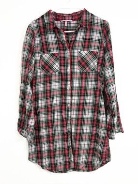 Victoria's Secret Plaid Long Sleeve Pajama Sleep Top Red Green Size XS